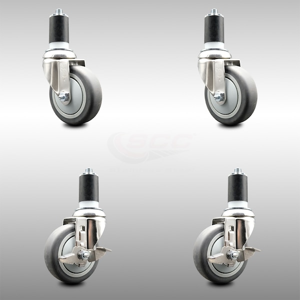 Service Caster 4 Inch 316SS Thermoplastic Rubber Swivel 1-5/8 Inch Stem Caster Brake SCC, 2PK SCC-SS316EX20S414-TPRB-2-TLB-2-158 - main